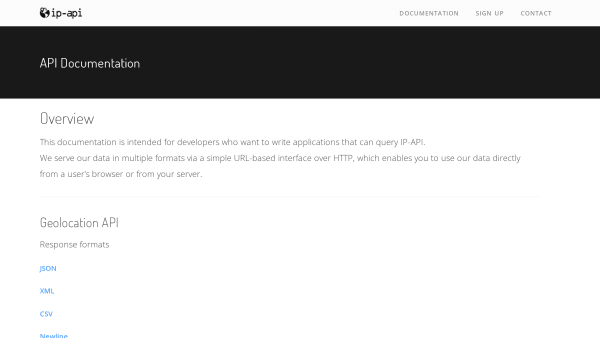 ip-api's website screenshot