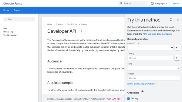 Google Fonts's website screenshot