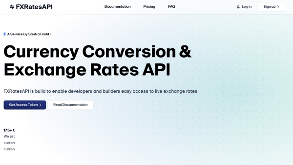 FxRatesAPI's website screenshot