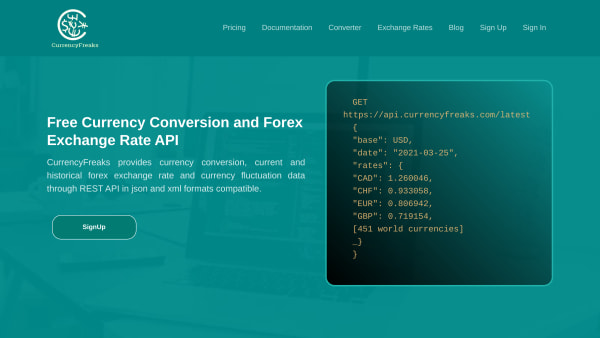CurrencyFreaks's website screenshot