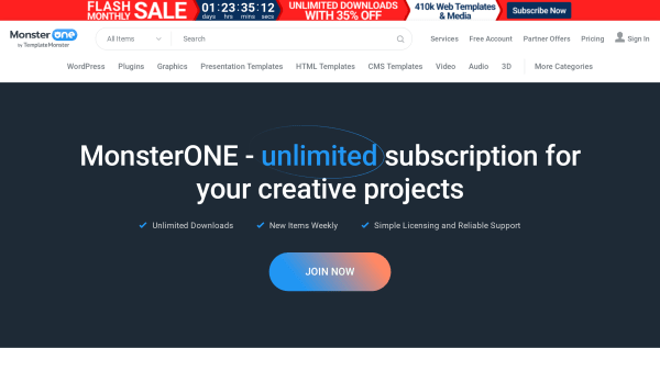 MonsterONE's website screenshot