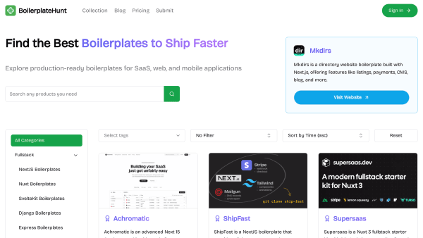 BoilerplateHunt's website screenshot