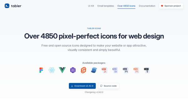 Tabler Icons's website screenshot