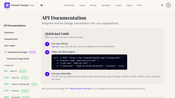 Human Design Hub's website screenshot