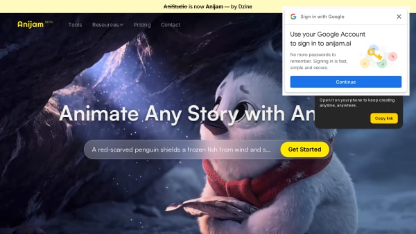 Anijam's website screenshot