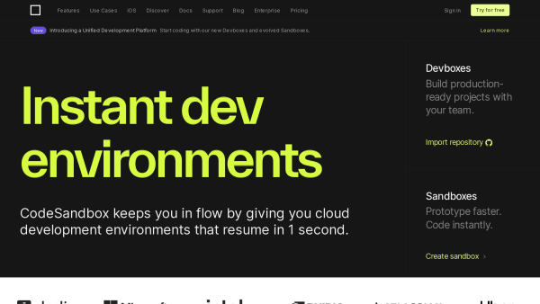 CodeSandbox's website screenshot