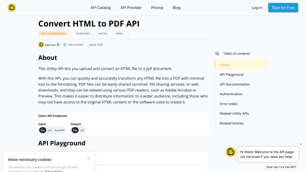 Convert HTML to PDF API's website screenshot
