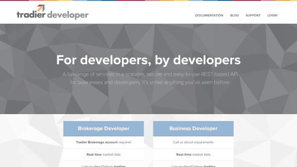 Tradier's website screenshot