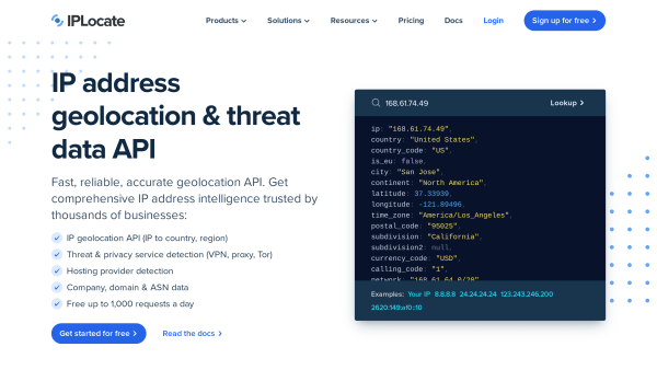 IPLocate's website screenshot