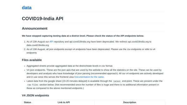Covid-19 India's website screenshot