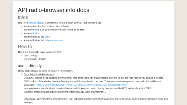 Radio Browser's website screenshot