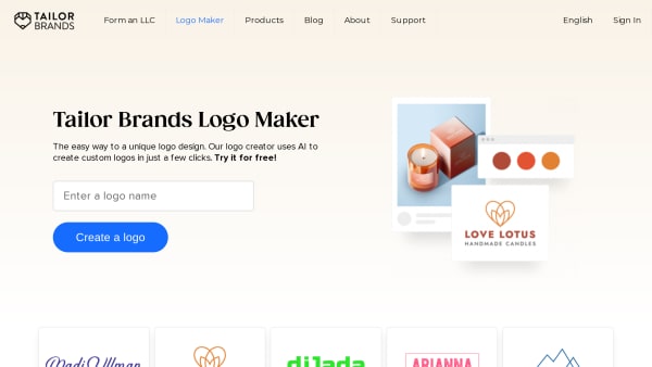 Tailor Brands's website screenshot