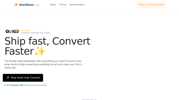 StartEase's website screenshot