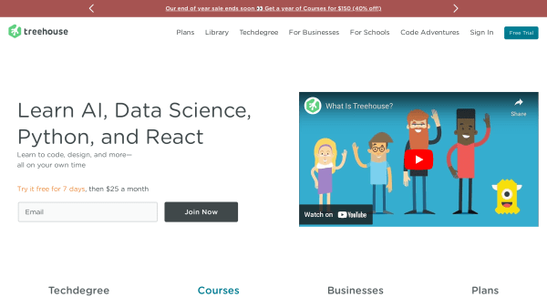 Treehouse's website screenshot