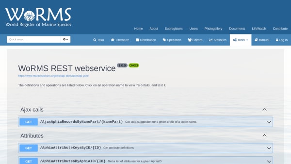 WoRMS's website screenshot
