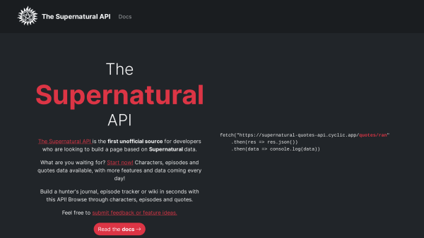 Supernatural Quotes's website screenshot