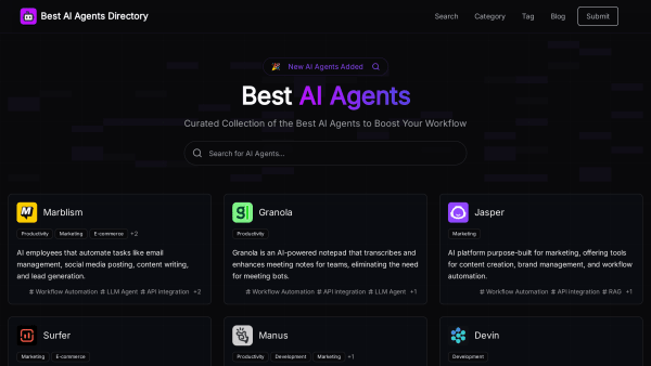 Best AI Agents Directory's website screenshot