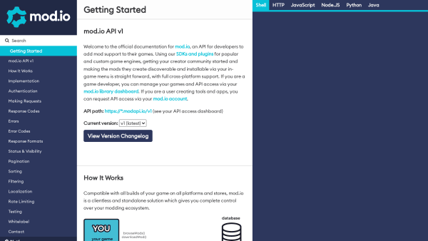 mod.io's website screenshot