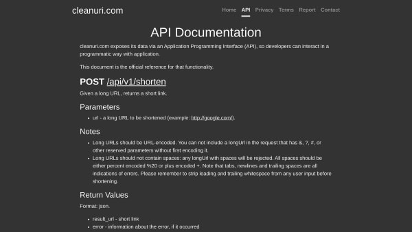 CleanURI's website screenshot