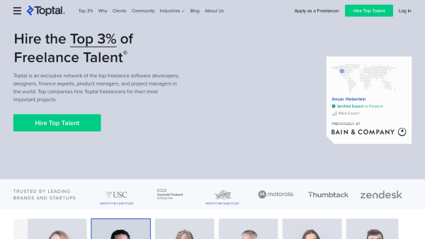 Toptal's website screenshot