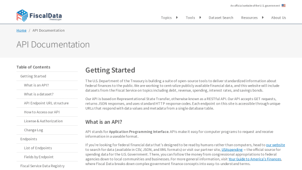 Fed Treasury's website screenshot