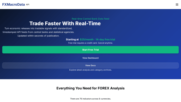 FXMacroData's website screenshot