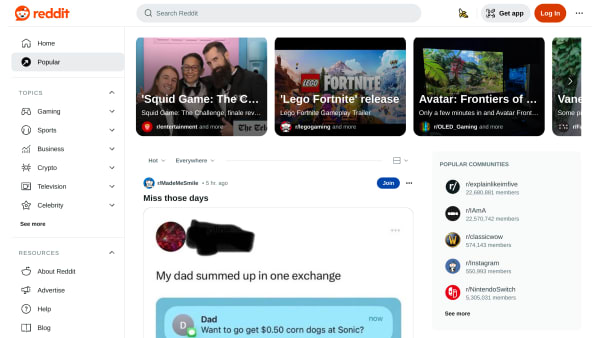 reddit's website screenshot