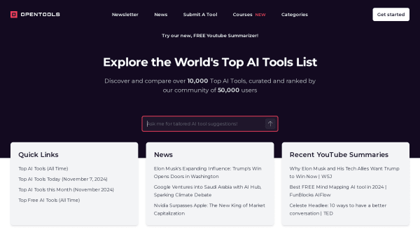 OpenTools's website screenshot