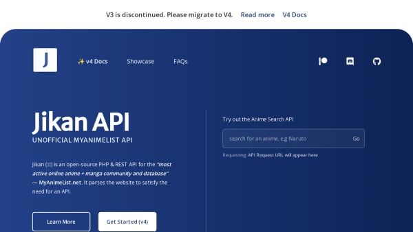 Jikan's website screenshot