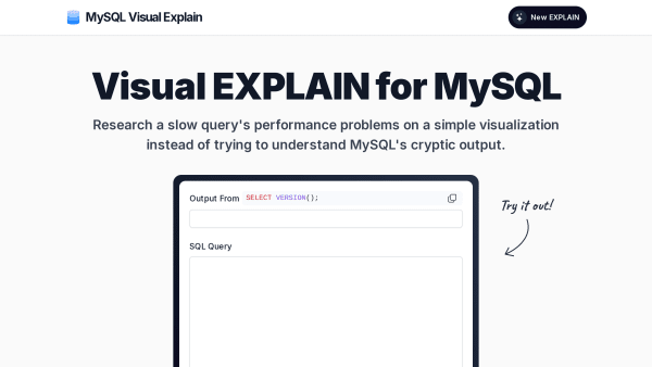 MySQL Visual Explain's website screenshot