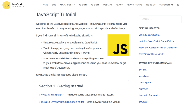 JavaScript Tutorial's website screenshot