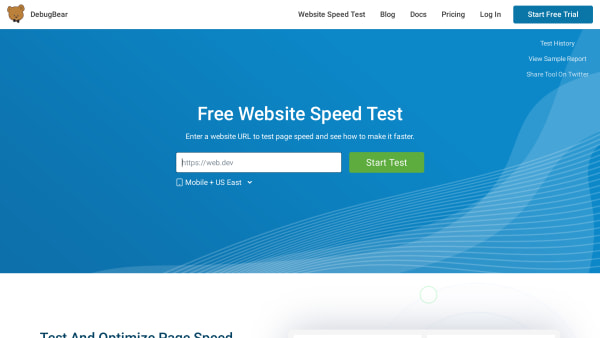 DebugBear Speed Test's website screenshot