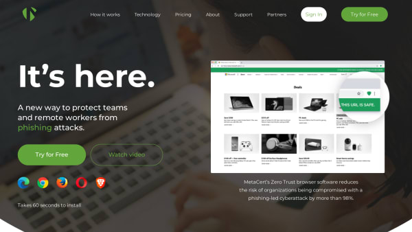 Metacert's website screenshot