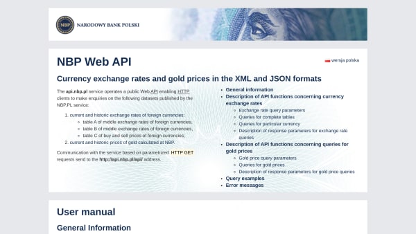 National Bank of Poland's website screenshot