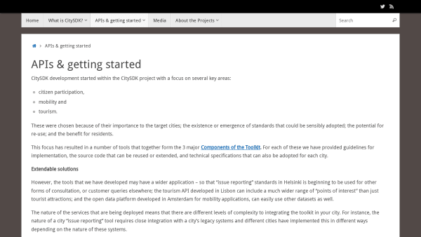 CitySDK's website screenshot