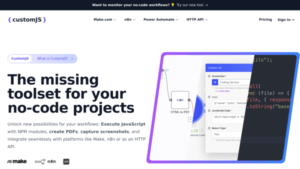 CustomJS's website screenshot