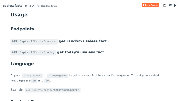 Random Useless Facts's website screenshot