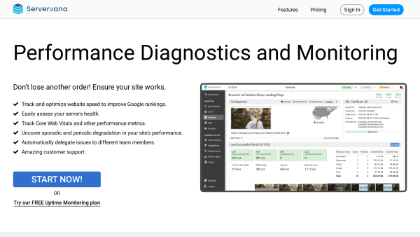 Servervana's website screenshot