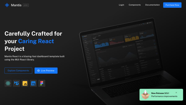 Mantis Dashboard's website screenshot