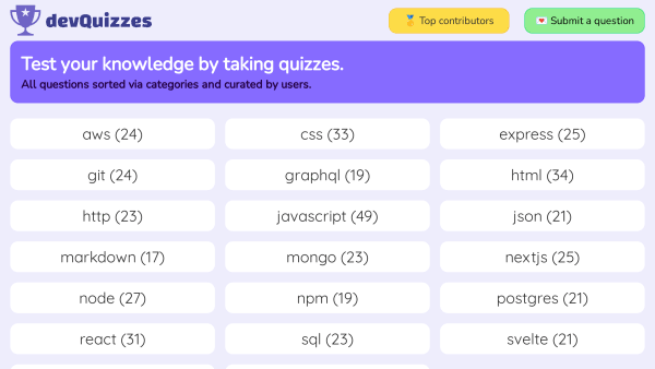 Madza Quizzes's website screenshot