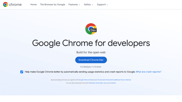 Chrome Dev's website screenshot