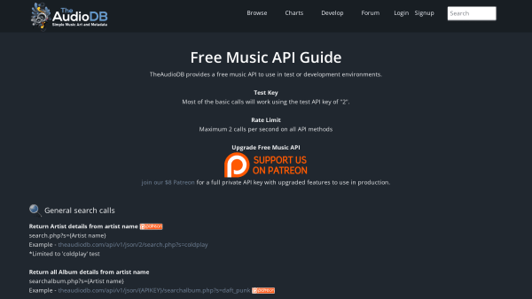 TheAudioDB's website screenshot