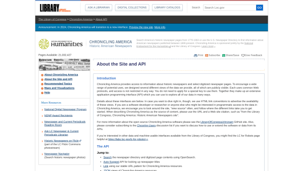 Chronicling America's website screenshot