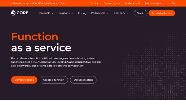 Gcore Function as a service's website screenshot
