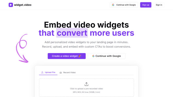 Widget.video's website screenshot