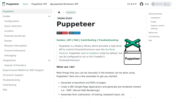 Puppeteer's website screenshot