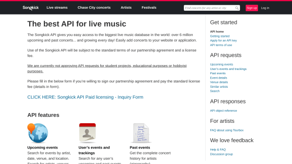 Songkick's website screenshot
