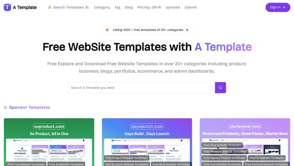 ATemplate's website screenshot