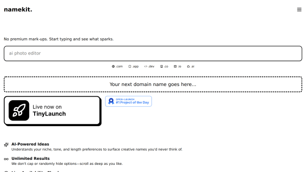 Namekit's website screenshot