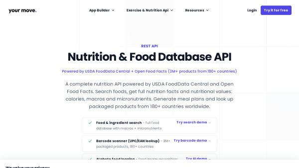 Your Move - Nutrition API's website screenshot